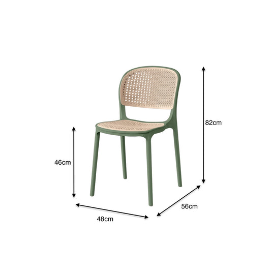 Set de 4 Sillas Nest, Verde Olivo y Beige, con Espaldar y Asiento en Rejilla