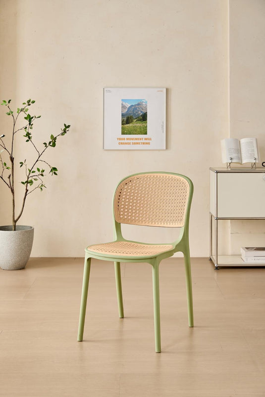Set de 2 Sillas Nest, Color Verde Olivo y Beige, con Espaldar y Asiento en Rejilla
