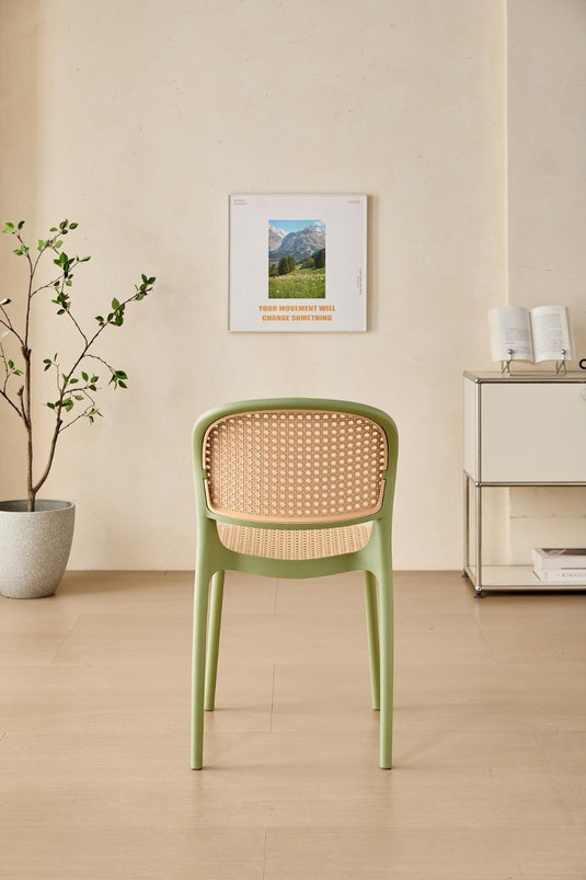 Set de 2 Sillas Nest, Color Verde Olivo y Beige, con Espaldar y Asiento en Rejilla