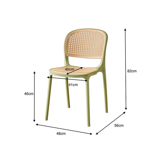 Set de 4 Sillas Nest, Color Verde Olivo y Beige, con Espaldar y Asiento en Rejilla
