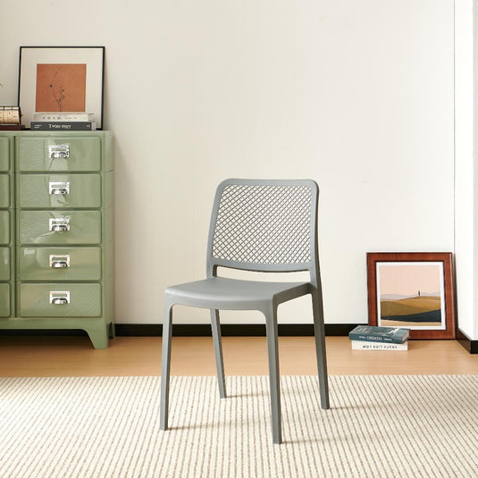 Set de 2 Sillas Manhattan, Gris Oscuro, con Espaldar en Rejilla y Diseño Minimalista