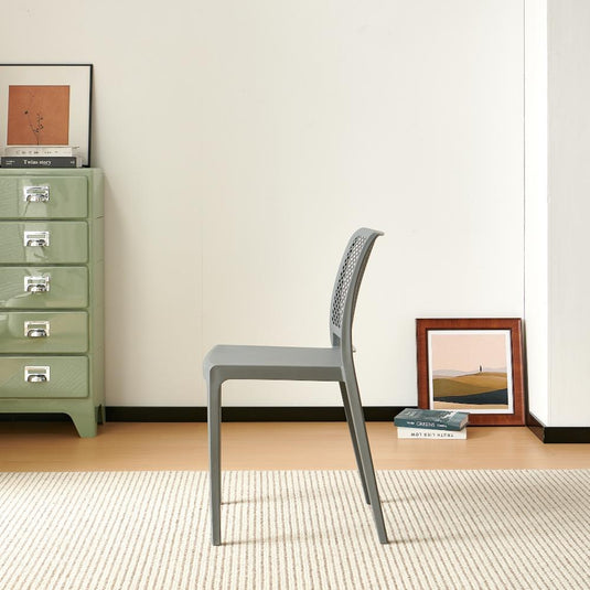 Silla Manhattan, Gris Oscuro, con Espaldar en Rejilla y Diseño Minimalista