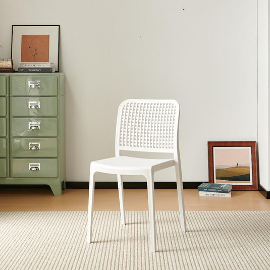 Set de 2 Sillas Bronx, Blanco, con Espaldar en Cuadrados y Diseño Minimalista