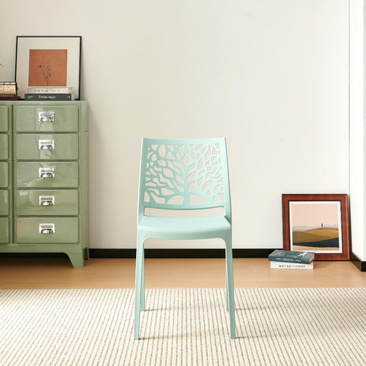 Set de 4 Sillas Harlem, Azul Claro, con Espaldar en Forma de Árbol y Diseño Minimalista