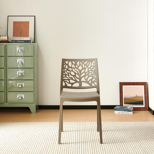 Set de 4 Sillas Harlem, Taupe, con Espaldar en Forma de Árbol y Diseño Minimalista
