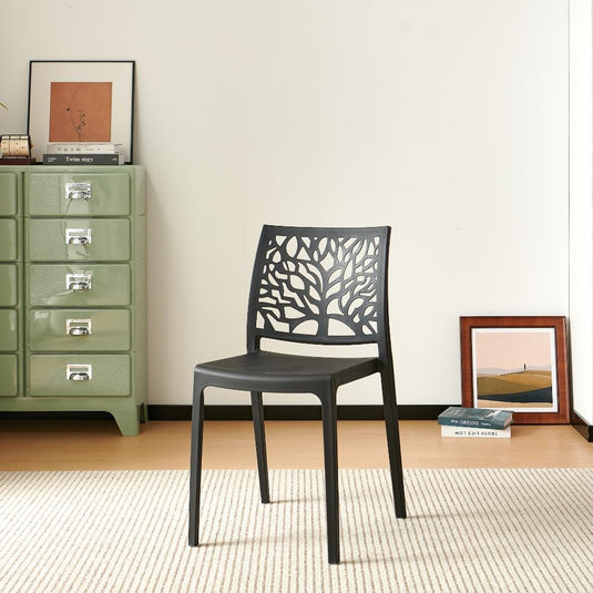 Set de 4 Sillas Harlem, Negro, con Espaldar en Forma de Árbol y Diseño Minimalista