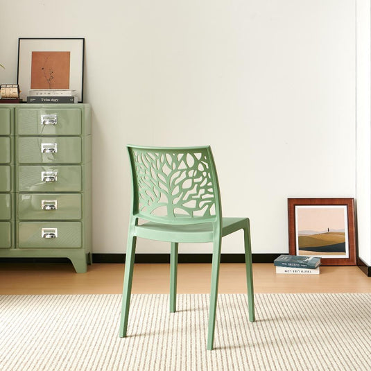 Set de 2 Sillas Harlem, Verde, con Espaldar en Forma de Árbol y Diseño Minimalista