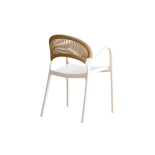 Set de 4 Sillas Daytona, Blanco y Café Claro, con Espaldar, Reposa Brazos y Diseño Minimalista