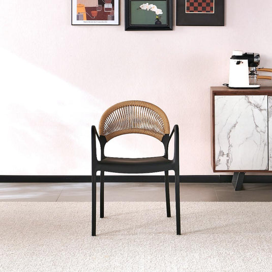 Set de 2 Sillas Daytona, Negro y Café Claro, con Espaldar, Reposa Brazos y Diseño Minimalista