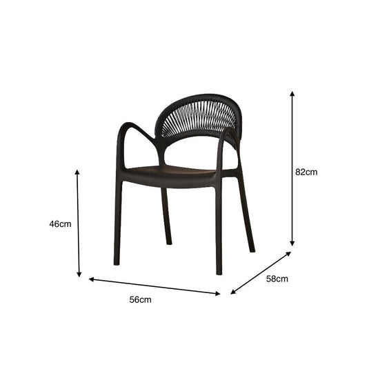 Set de 4 Sillas Daytona, Negro, con Espaldar, Reposa Brazos y Diseño Minimalista