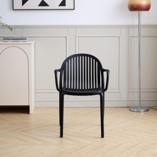 Set de 2 Sillas Marruecos con Brazos, Negro, con Espaldar en Rayas y Diseño Minimalista