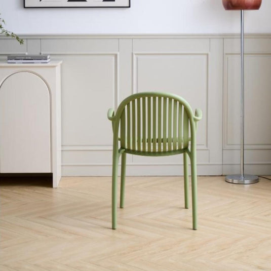 Set de 2 Sillas Marruecos con Brazos, Verde Olivo, con Espaldar en Rayas y Diseño Minimalista