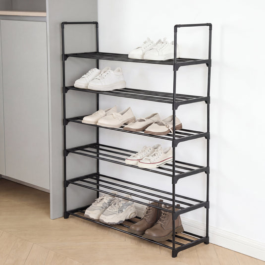 Zapatero organizador Kora, Negro, De 5 niveles con amplio espacio para 24 pares