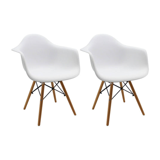Kit por 2 Silla Eames Con Brazos Patas en Madera - Blanca