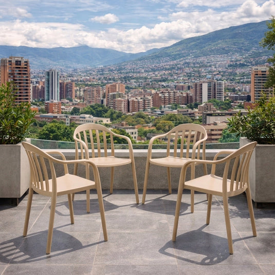 Set de 4 Sillas con Brazos Delhi, Khaki, con Espaldar y Diseño Minimalista