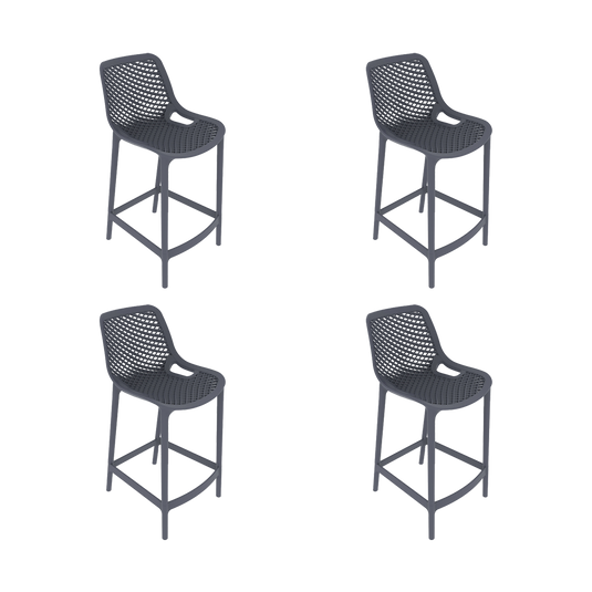 Set de 4 Sillas para Bar Miame, Color Gris Oscuro, con Reposa Pies Doble Proposito