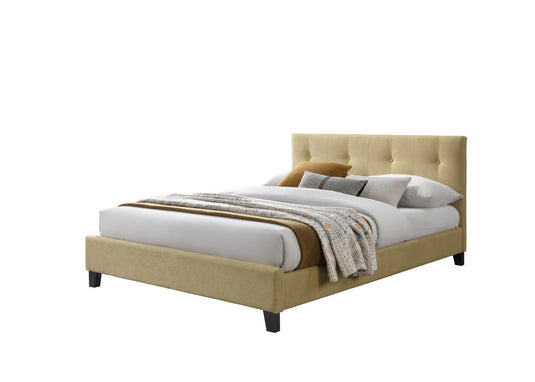 Cama Doble Imperial, Beige, Madera Roble Tapizada