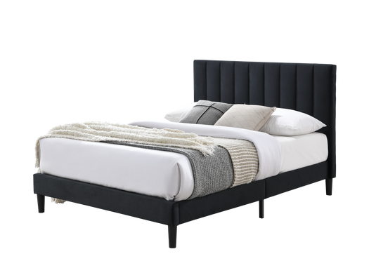 Cama Doble Lisa, Negro, Madera Roble Tapizada
