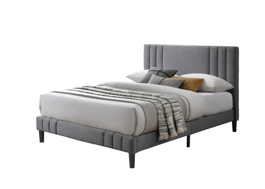 Cama Doble Majestic, Gris Oscuro, Madera Roble Tapizada