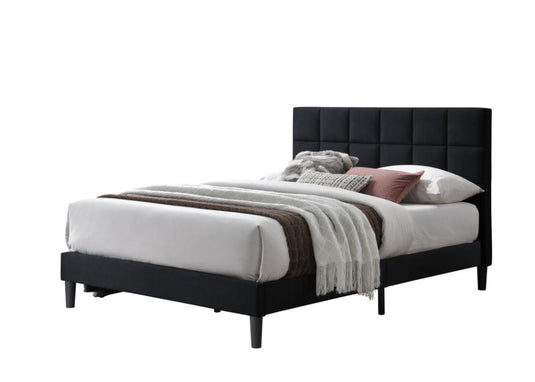 Cama Doble Vertex, Negro, Madera Roble Tapizada