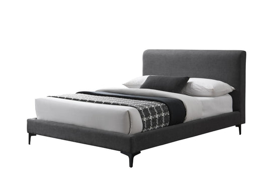Cama Doble Prisma, Gris Oscuro, Madera Roble Tapizada