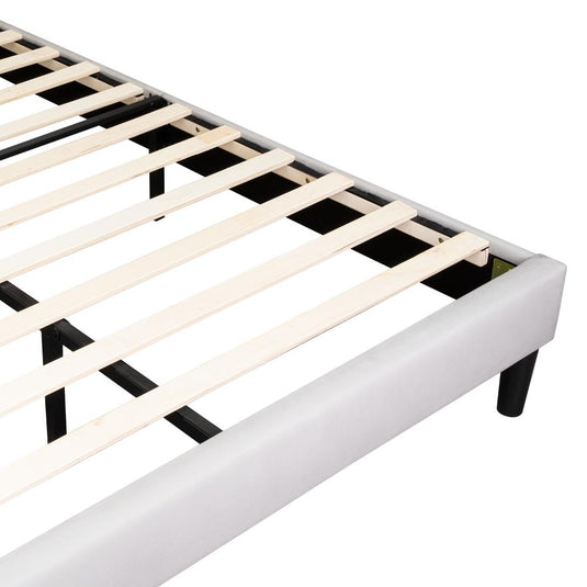 Cama Doble Lisa, Gris Claro, Madera Roble Tapizada