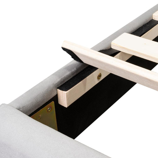 Cama Doble Lisa, Gris Claro, Madera Roble Tapizada
