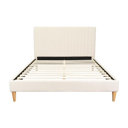 Cama Doble Tania, Gris Crema, Madera Roble Tapizada