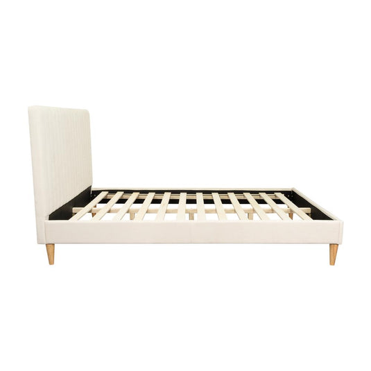 Cama Doble Tania, Gris Crema, Madera Roble Tapizada