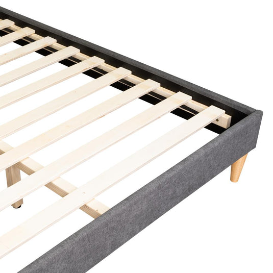 Cama Doble Tania, Gris Oscuro, Madera Roble Tapizada