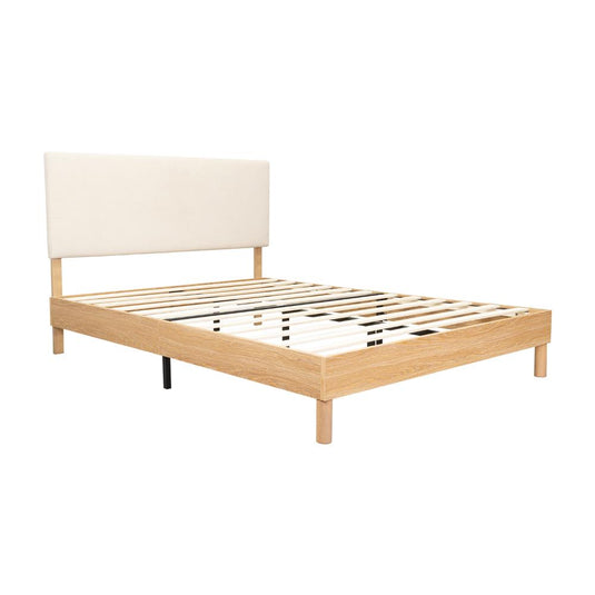 Cama Doble Sonia, Beige, con Respaldo Tapizado