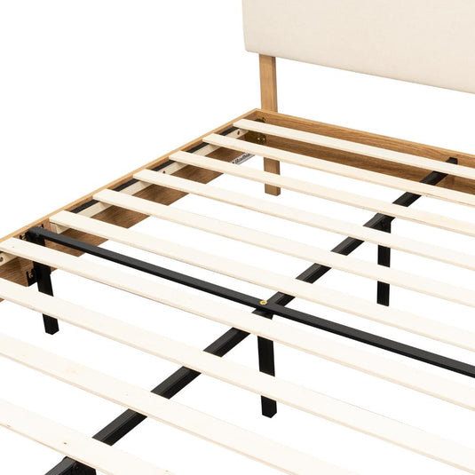 Cama Doble Sonia, Beige, con Respaldo Tapizado