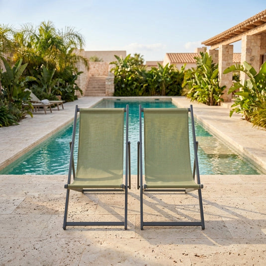 Set de 2 Sillas Plegables Reclinable Kenya, Verde, con Tres Posiciones