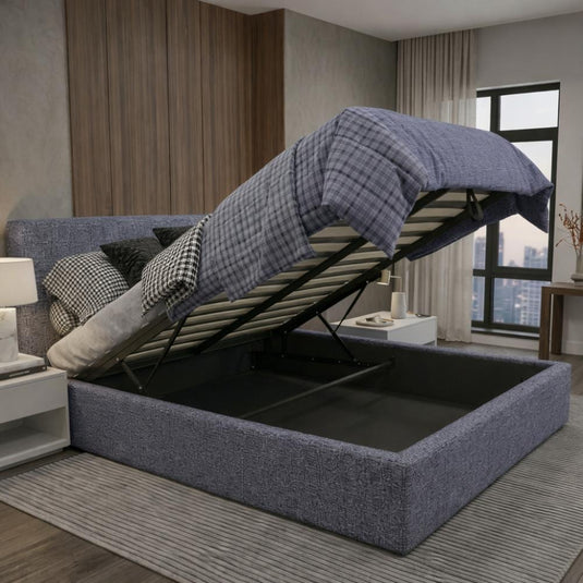 Cama Mecy Lift 120, Gris Oscuro, con Almacenamiento Hidráulico Tapizada