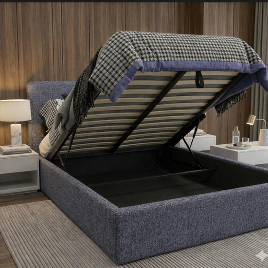 Cama Mecy Lift 120, Gris Oscuro, con Almacenamiento Hidráulico Tapizada