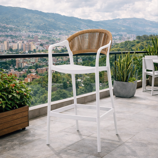 Set de 2 Sillas para Bar Balí, Blanco, Doble propósito con Reposa Pies