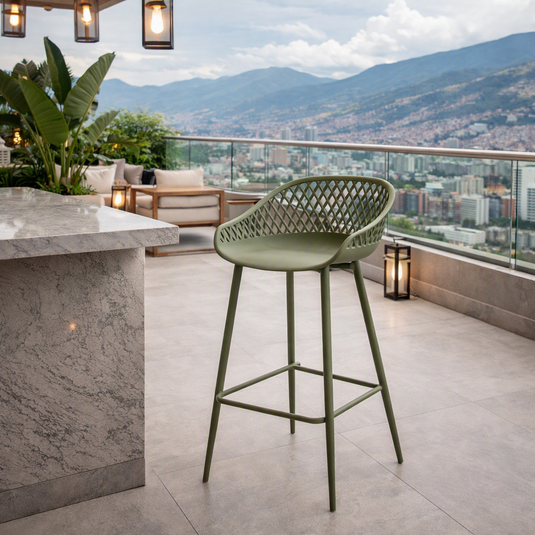 Silla para Bar India, Color Verde, con Estructura Metálica