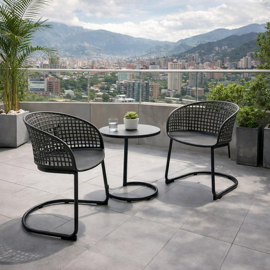 Set de 2 Sillas con Brazos Calcuta, Negra, con Patas Metálica