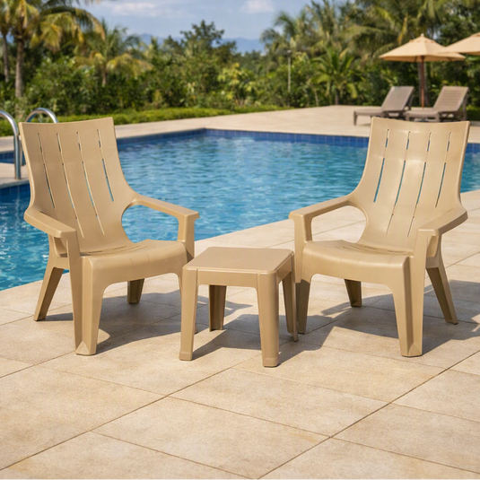 Set de 2 Sillas Playera con Brazos Ocean, Khaki, con Espaldar y Reposa Brazos