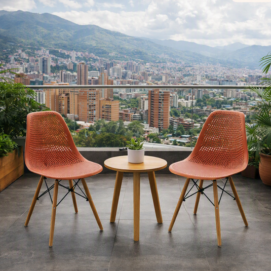 Silla Aira, Color Salmón, con Espaldar y Patas en Madera