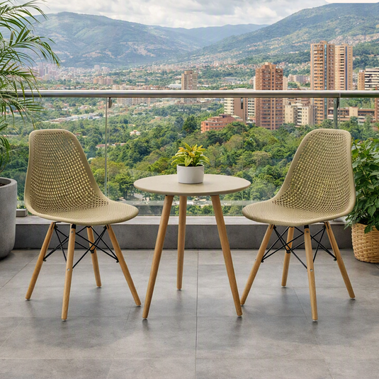 Set de 2 Sillas Aira, Color Khaki, con Espaldar y Patas en Madera