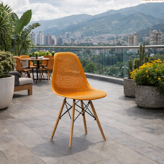 Set de 2 Sillas Aira, Color Naranja, con Espaldar y Patas en Madera