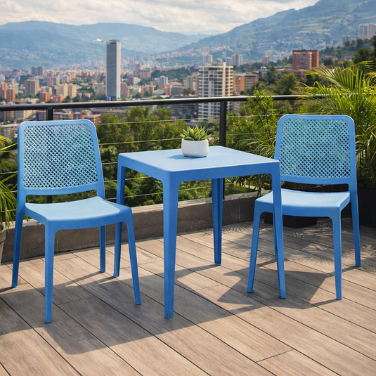 Set de 2 Sillas Manhattan, Azul Oceano, con Espaldar en Rejilla y Diseño Minimalista
