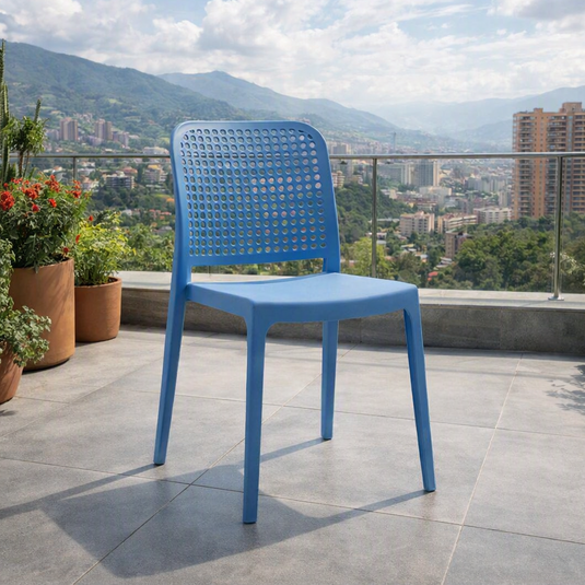 Set de 2 Sillas Bronx, Azul Oceano, con Espaldar en Cuadrados y Diseño Minimalista