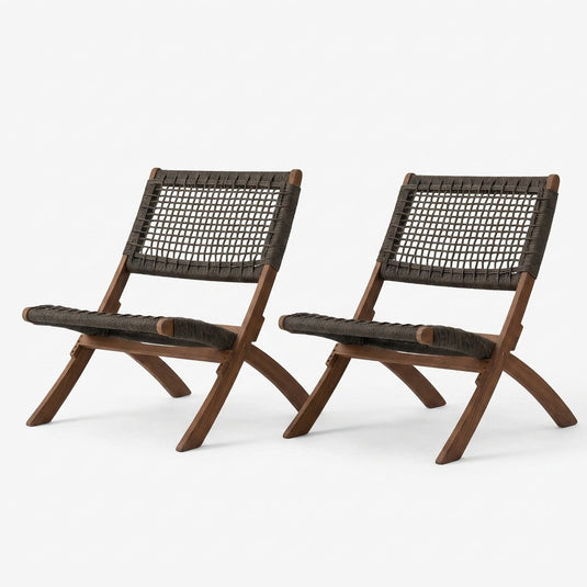 Set de 2 Sillas Plegable de Madera para Exterior Vora, Mocha, Diseño Rústico y Moderno
