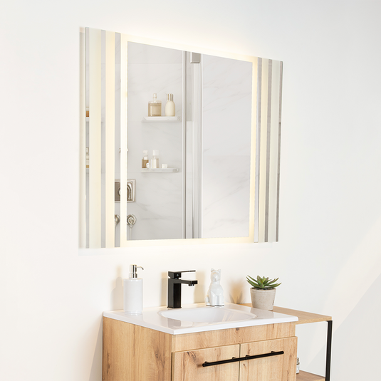 Espejo Rectangular Apolo, Gris, con Luz LED
