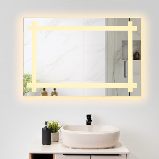 Espejo Rectangular Broni, Gris, con Luz LED