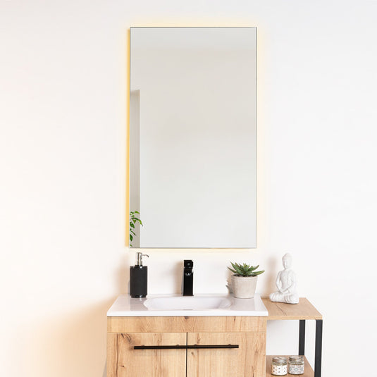 Espejo Rectangular Garda, Gris, con Luz LED