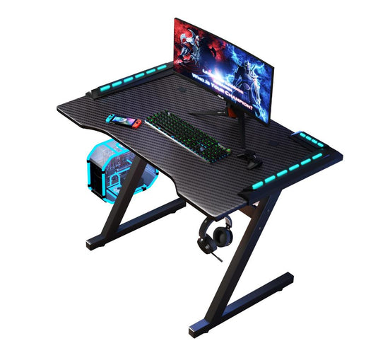 Escritorio Gamer Silver, Negro, Estructura Metálica y Luz LED