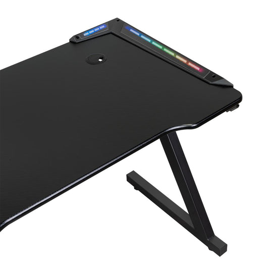 Escritorio Gamer Silver, Negro, Estructura Metálica y Luz LED